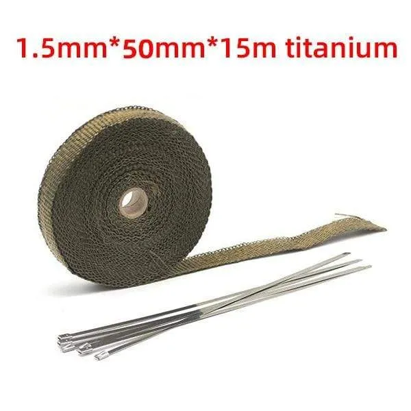 5cm*5M/10M/15M/20M Exhaust Heat Wrap Thermal Tape Fiberglass Heat Wrap Manifold Insulation Roll Resistant with Stainless Ties