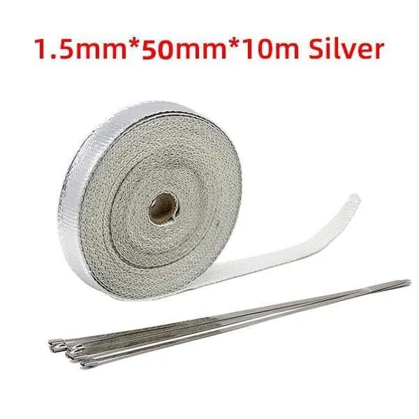 5cm*5M/10M/15M/20M Exhaust Heat Wrap Thermal Tape Fiberglass Heat Wrap Manifold Insulation Roll Resistant with Stainless Ties