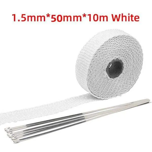 5cm*5M/10M/15M/20M Exhaust Heat Wrap Thermal Tape Fiberglass Heat Wrap Manifold Insulation Roll Resistant with Stainless Ties