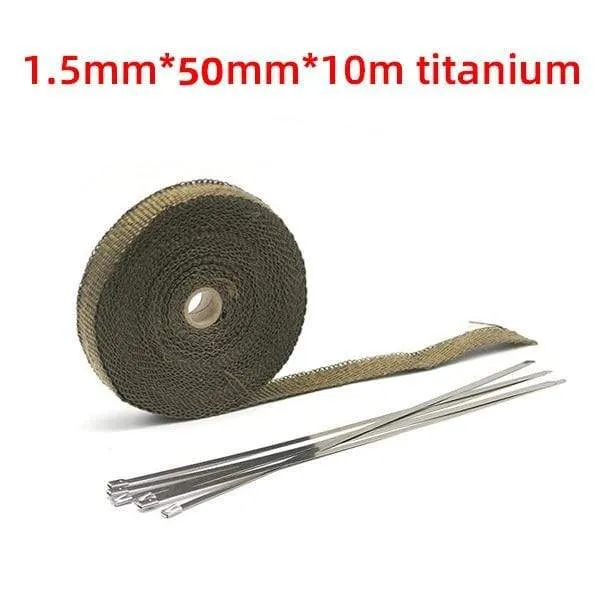 5cm*5M/10M/15M/20M Exhaust Heat Wrap Thermal Tape Fiberglass Heat Wrap Manifold Insulation Roll Resistant with Stainless Ties