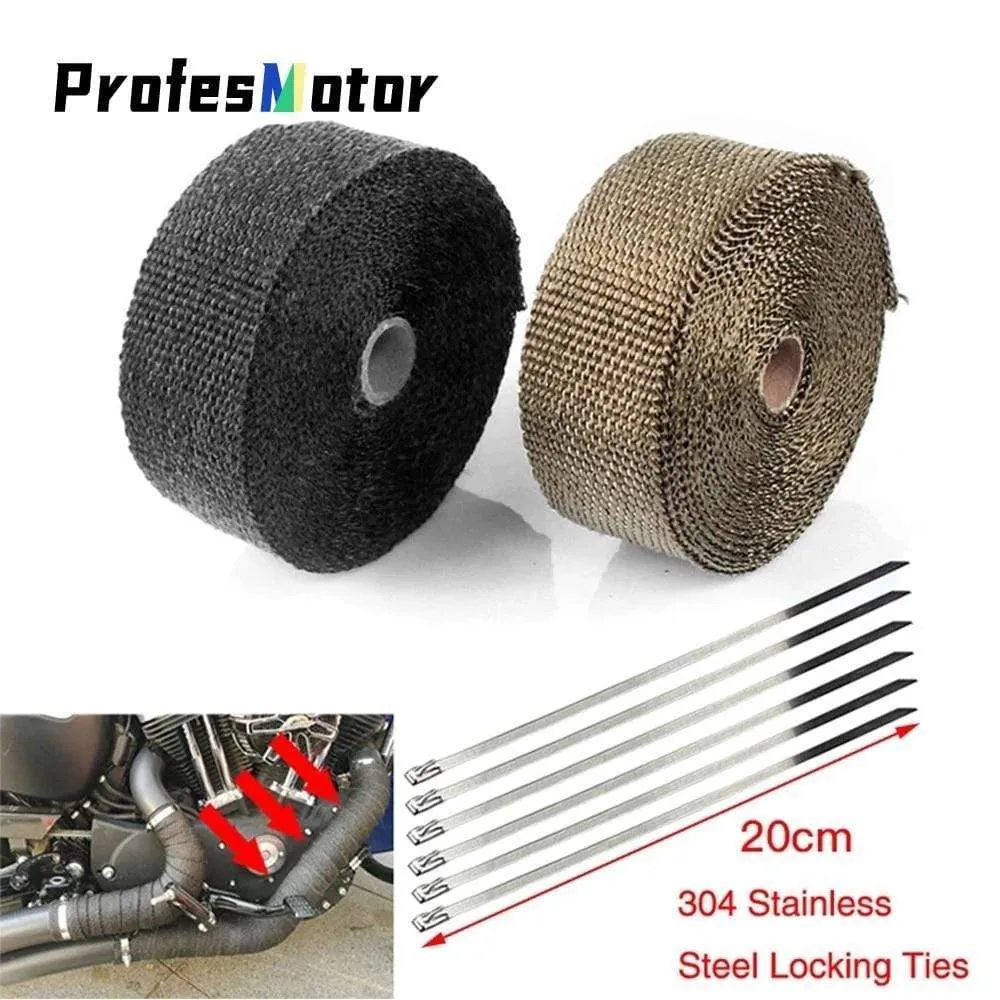 5cm*5M/10M/15M/20M Exhaust Heat Wrap Thermal Tape Fiberglass Heat Wrap Manifold Insulation Roll Resistant with Stainless Ties