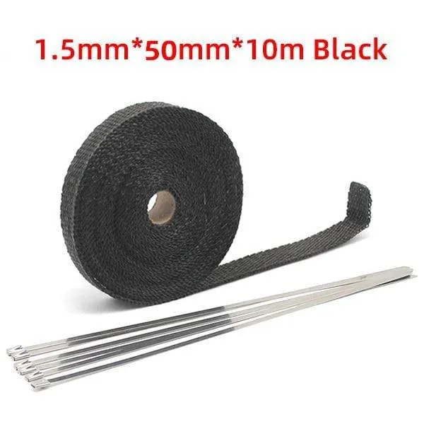 5cm*5M/10M/15M/20M Exhaust Heat Wrap Thermal Tape Fiberglass Heat Wrap Manifold Insulation Roll Resistant with Stainless Ties