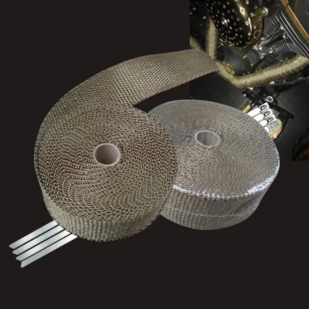 5cm*5M/10M/15M/20M Exhaust Heat Wrap Thermal Tape Fiberglass Heat Wrap Manifold Insulation Roll Resistant with Stainless Ties