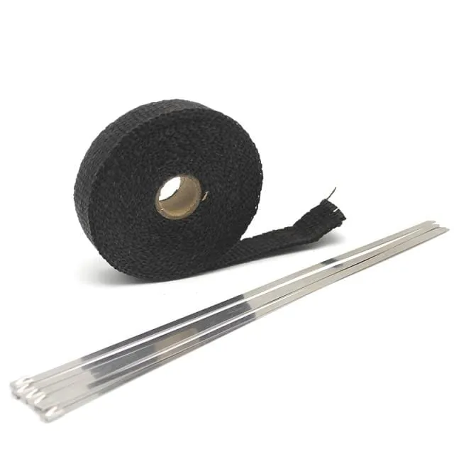 5M/10M/15M Thermal Exhaust Header Pipe Tape Heat Insulating Wrap Tape Fireproof Cloth Roll With Durable Steel Ties Kit