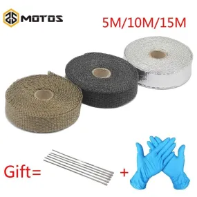 5M/10M/15M Thermal Exhaust Header Pipe Tape Heat Insulating Wrap Tape Fireproof Cloth Roll With Durable Steel Ties Kit