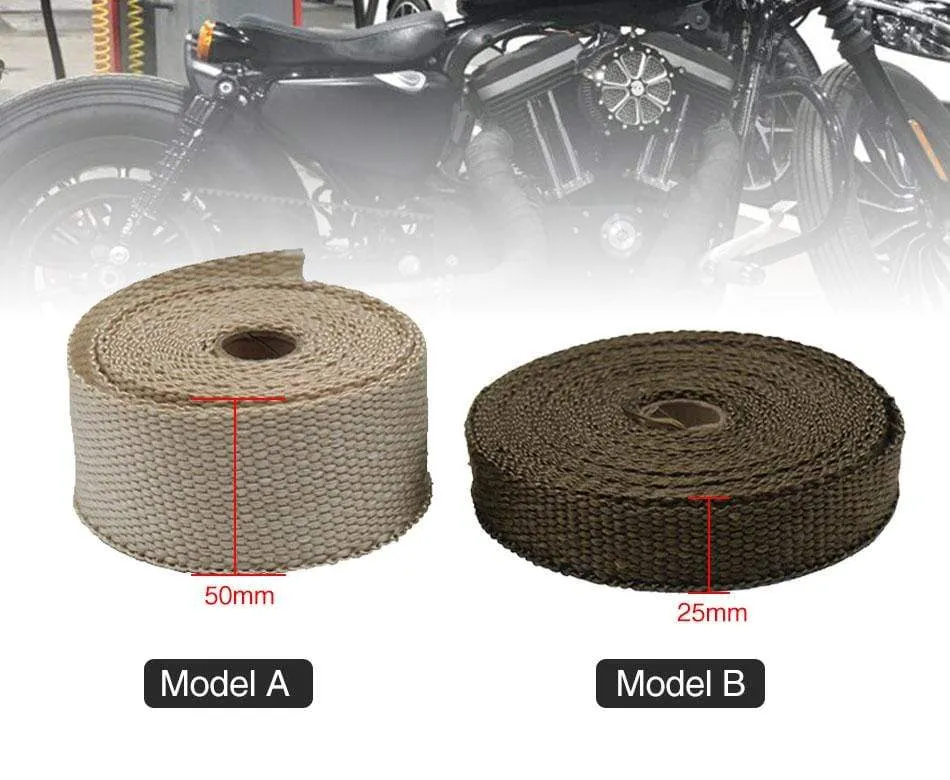 5M/10M/15M Thermal Exhaust Header Pipe Tape Heat Insulating Wrap Tape Fireproof Cloth Roll With Durable Steel Ties Kit