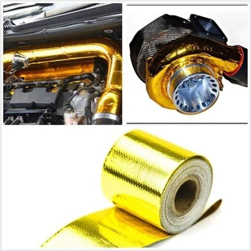 A Gold Car Thermal Exhaust Tape Air Intake Heat Insulation Shield Wrap 50mm Reflective Heat Barrier Self Adhesive Engine 5/10M