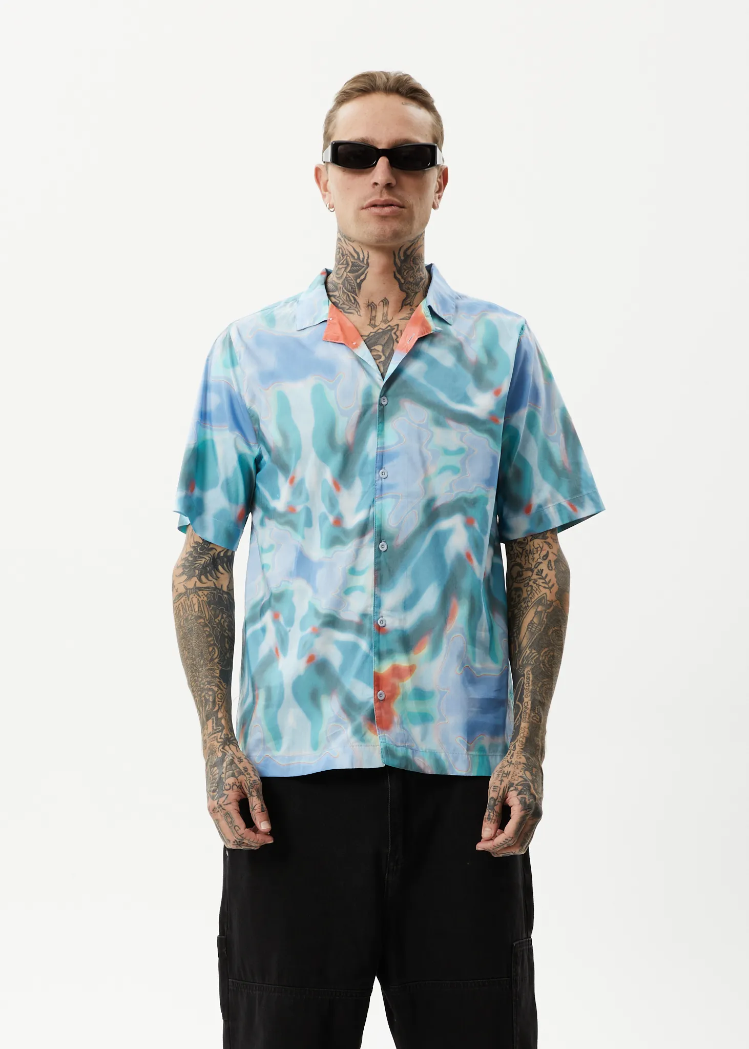 AFENDS Mens Thermal - Cuban Short Sleeve Shirt - Multi