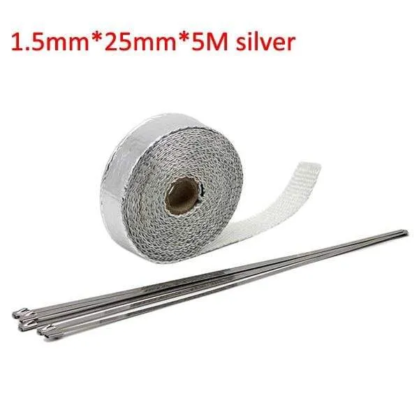 Alconstar- 5M/10M/15M Motorcycle Exhaust Thermal Tape Header Heat Wrap Manifold Insulation Roll Resistant with Stainless Ties