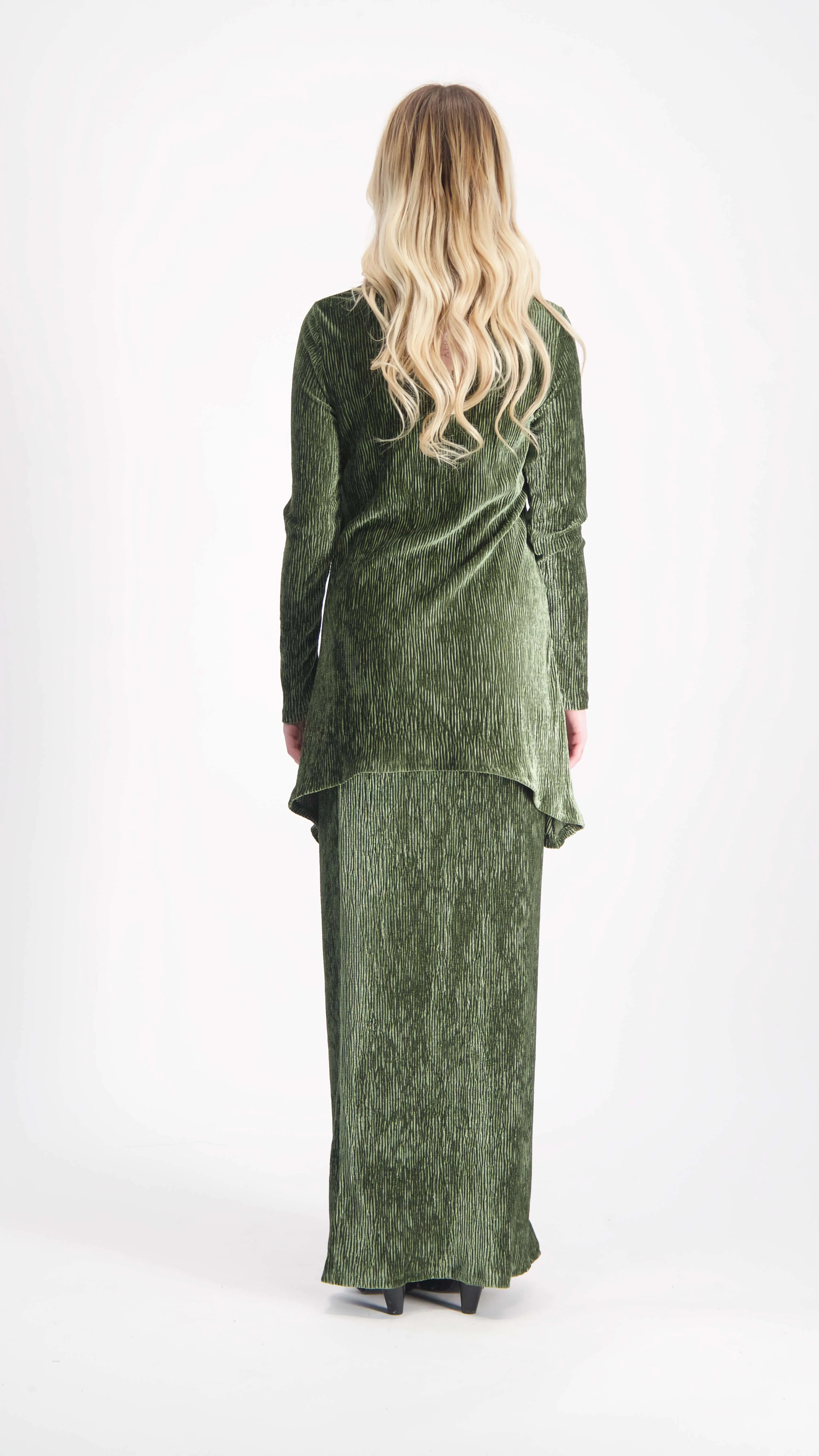 Asymmetric Ribbed Velvet Set / Olive