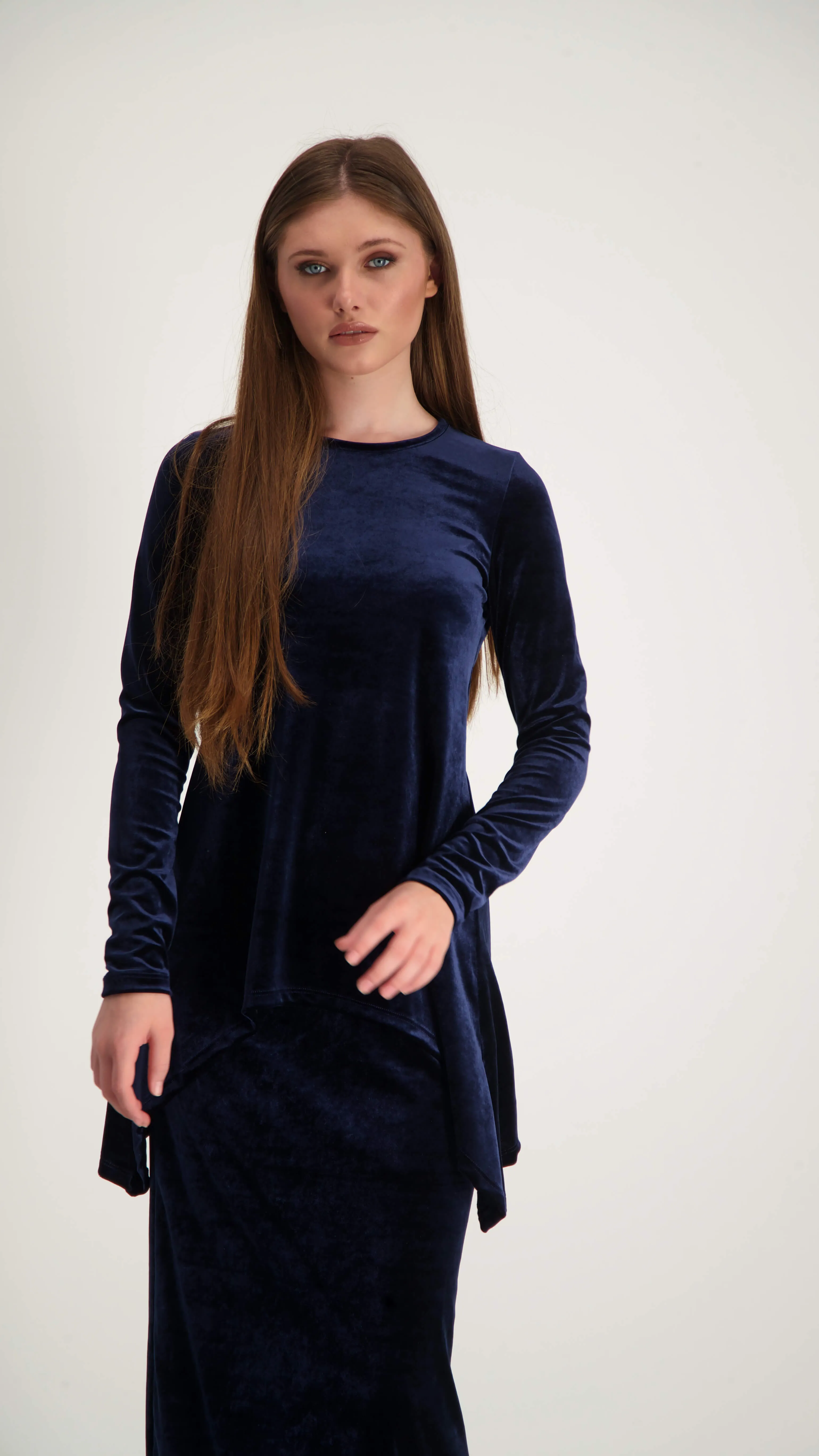 Asymmetric Velvet Set / Navy