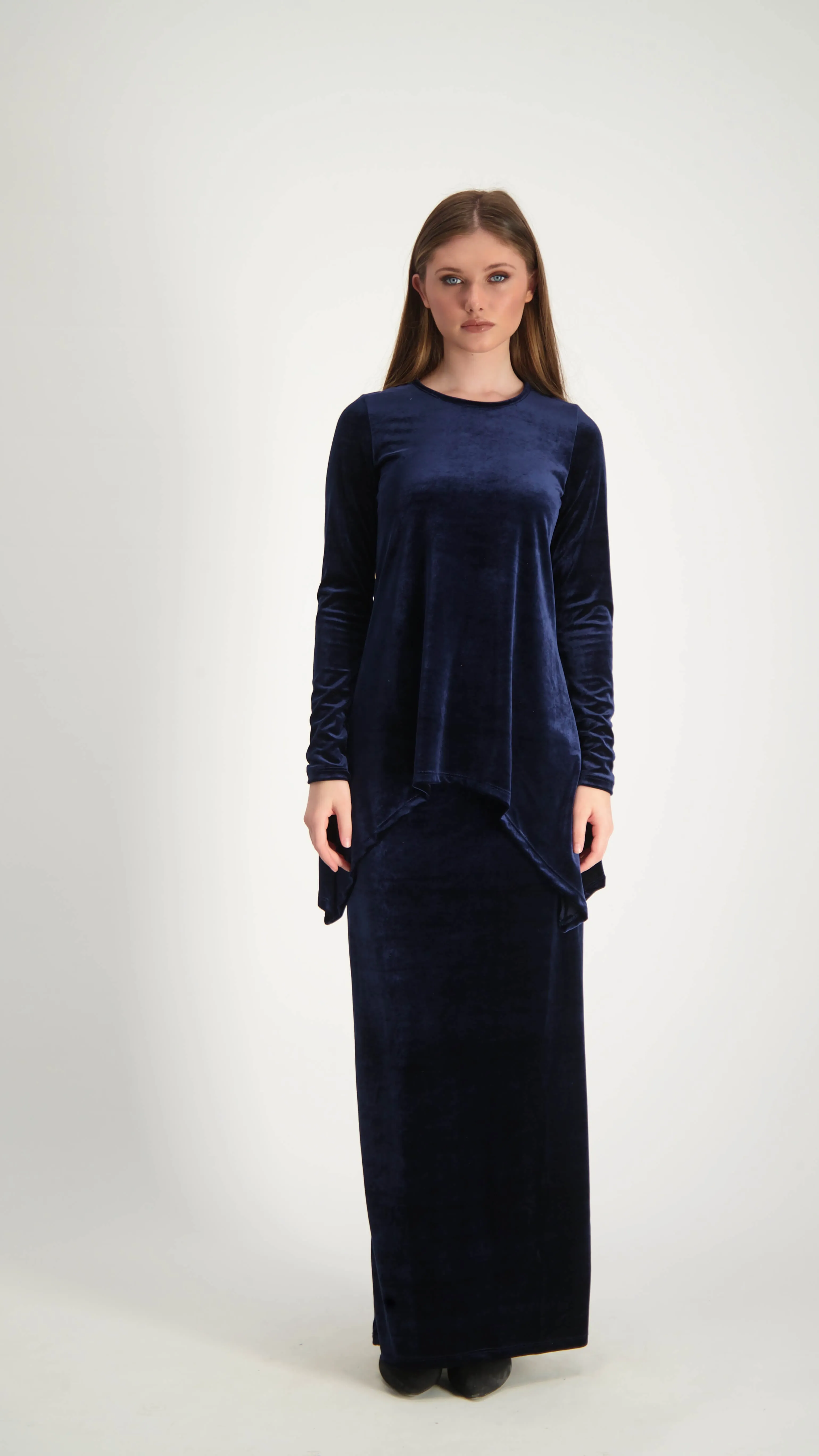 Asymmetric Velvet Set / Navy