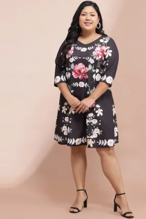 Black Bright Floral Printed Dress