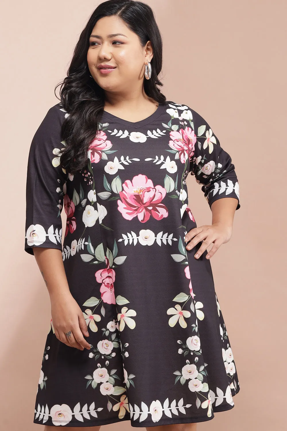 Black Bright Floral Printed Dress