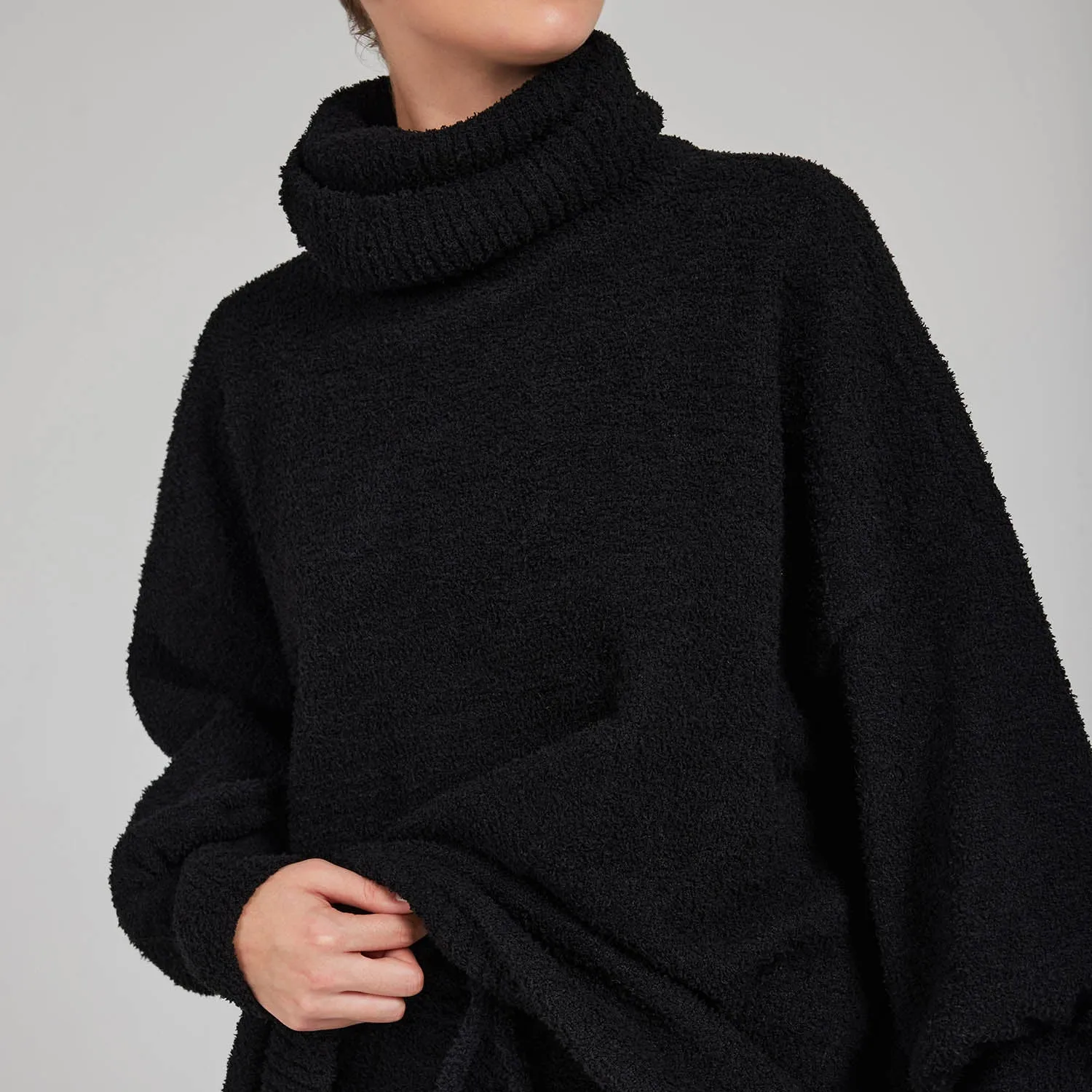 Black Relaxed Boucle Snood Knit Sweater