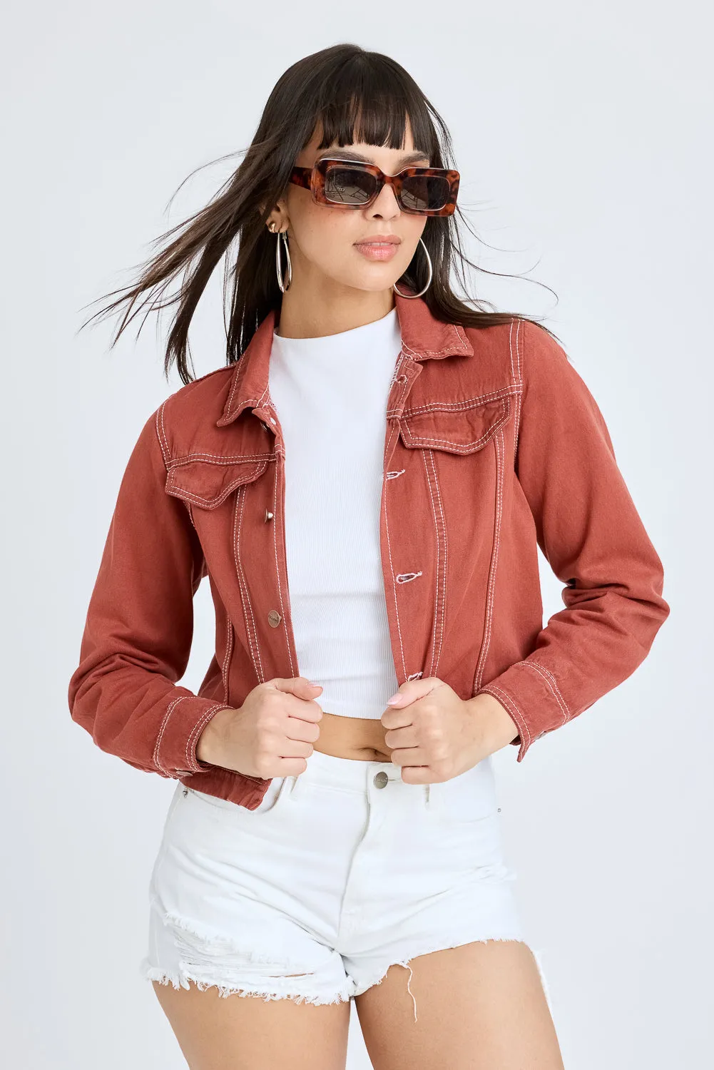 Brick Contrast Denim Jacket