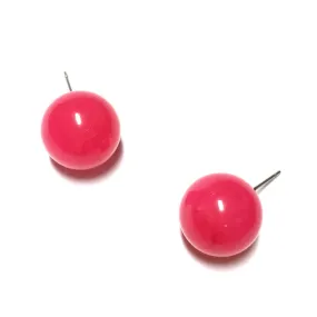 Bright Fuchsia Marble Ball Stud Earrings