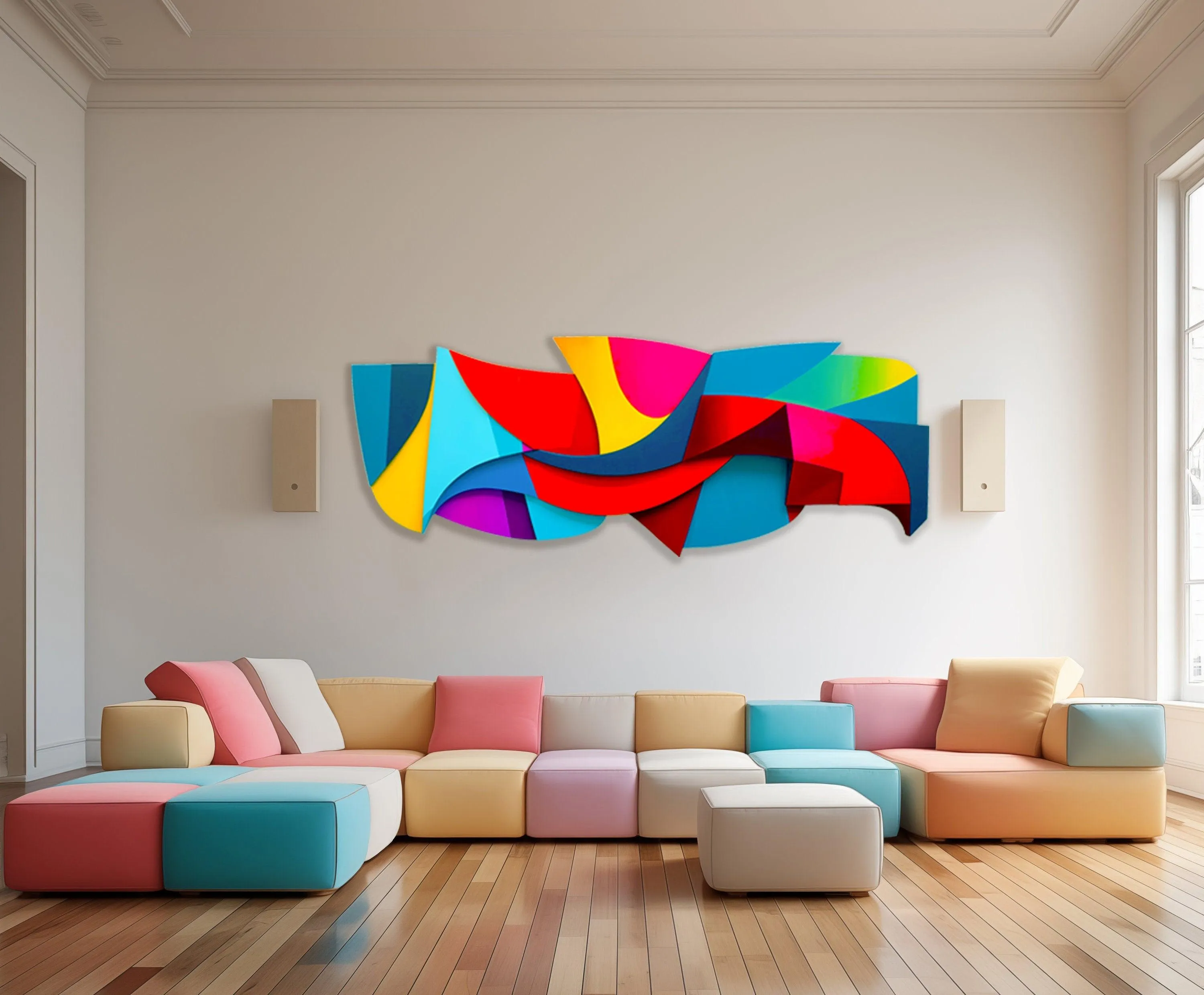 Bright Funky Multicolor Abstract Art #15, Wall Sculpture Print on Plexiglass Wall Art by Artist: UniQstiQ Vivid and Colourful Wall Decor Printed