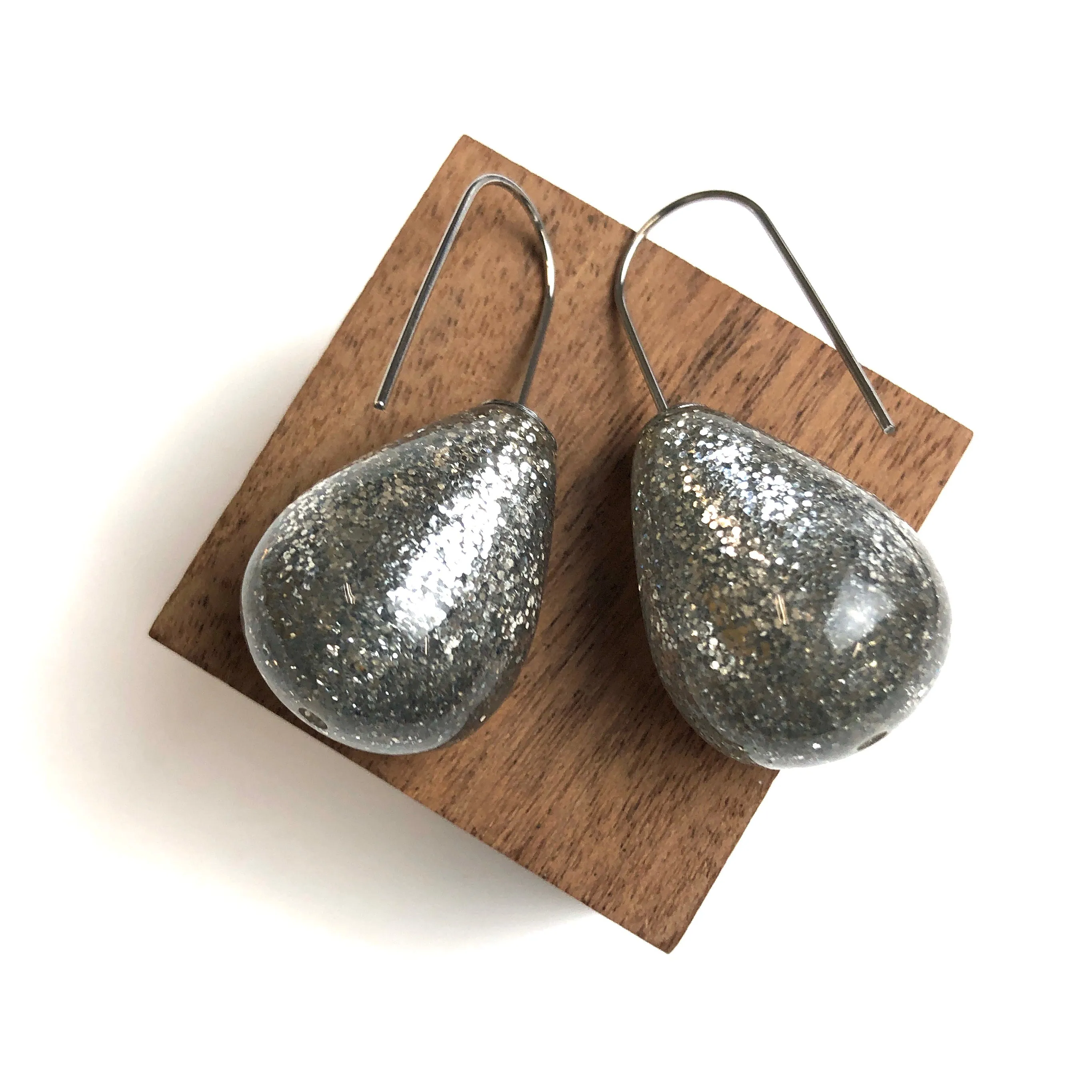 Bright Silver Glitter Bomb Drop Earrings