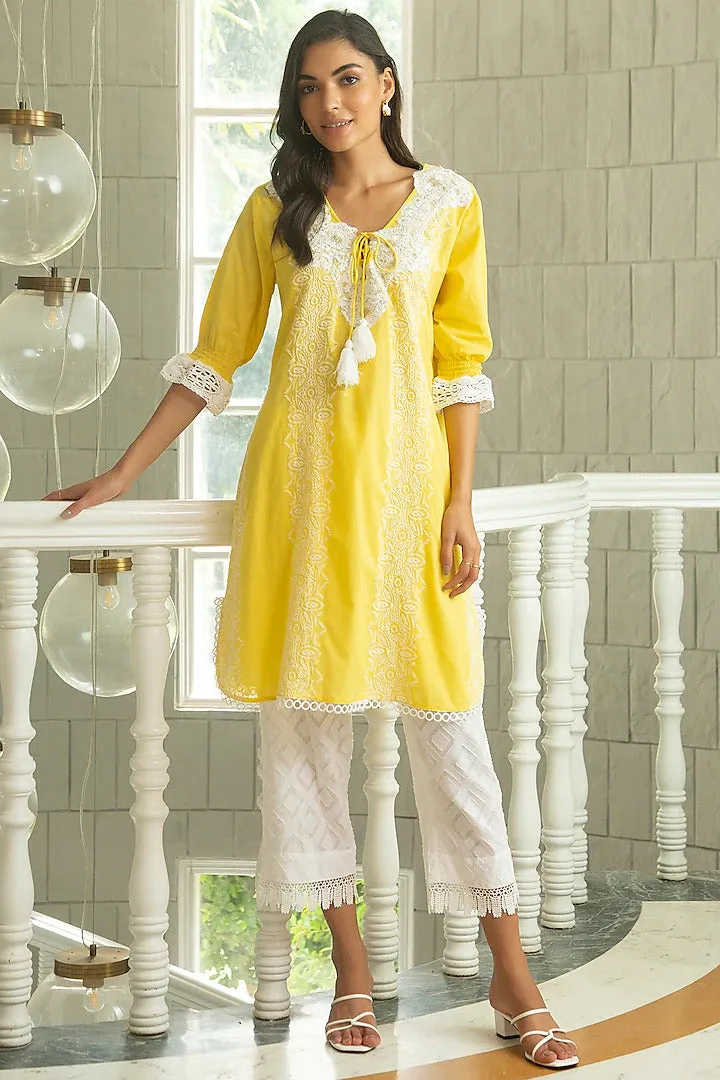 Bright Yellow Embroidered Kurta Set