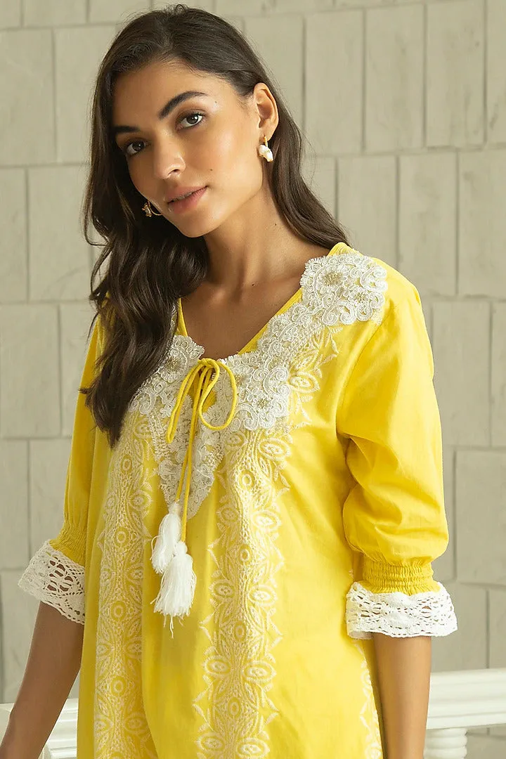 Bright Yellow Embroidered Kurta Set