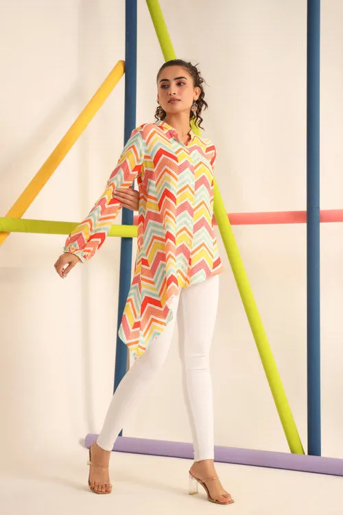 Bright Zigzag Asymmetrical Silk Top