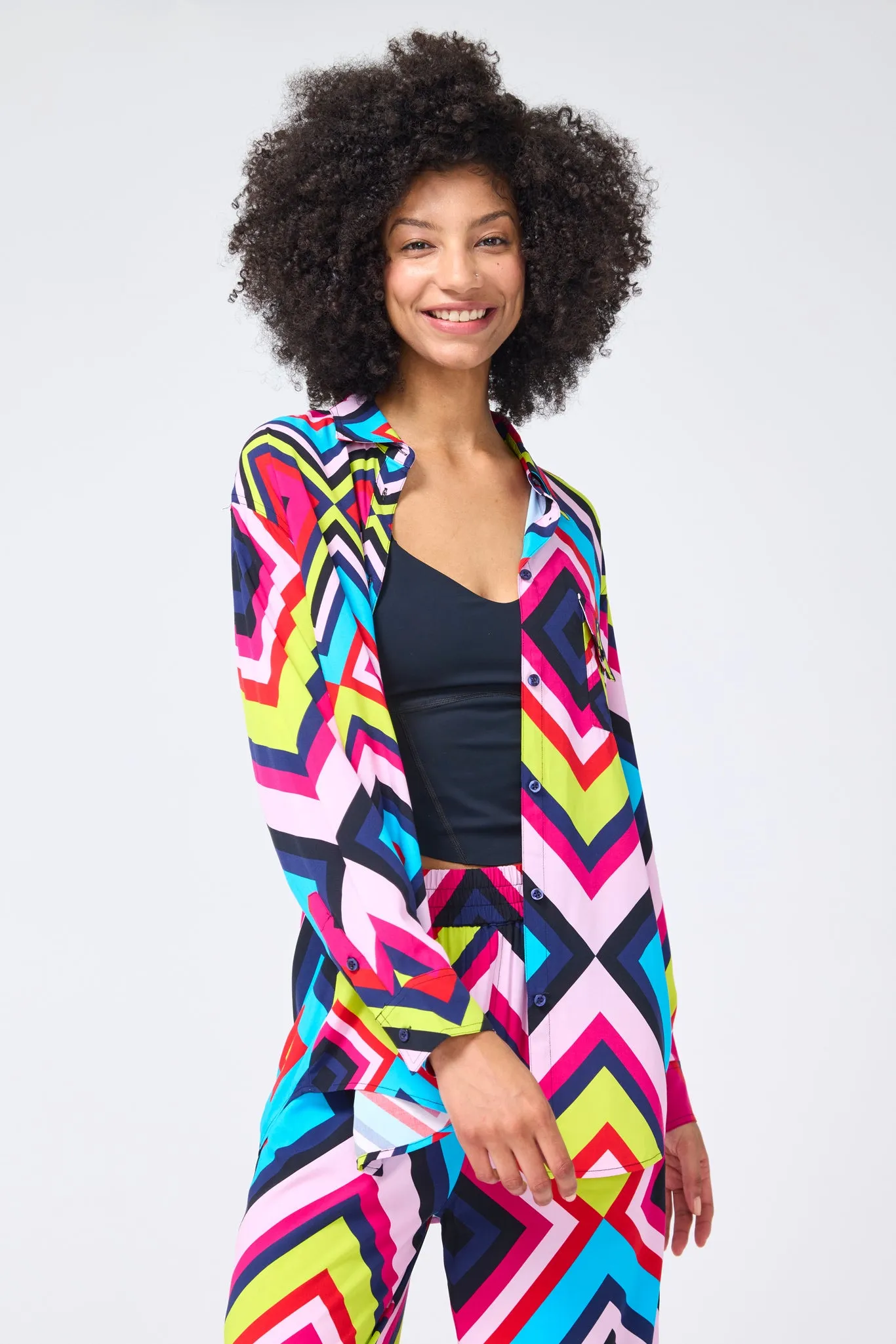 Button Down in Bright Chevron Patchwork