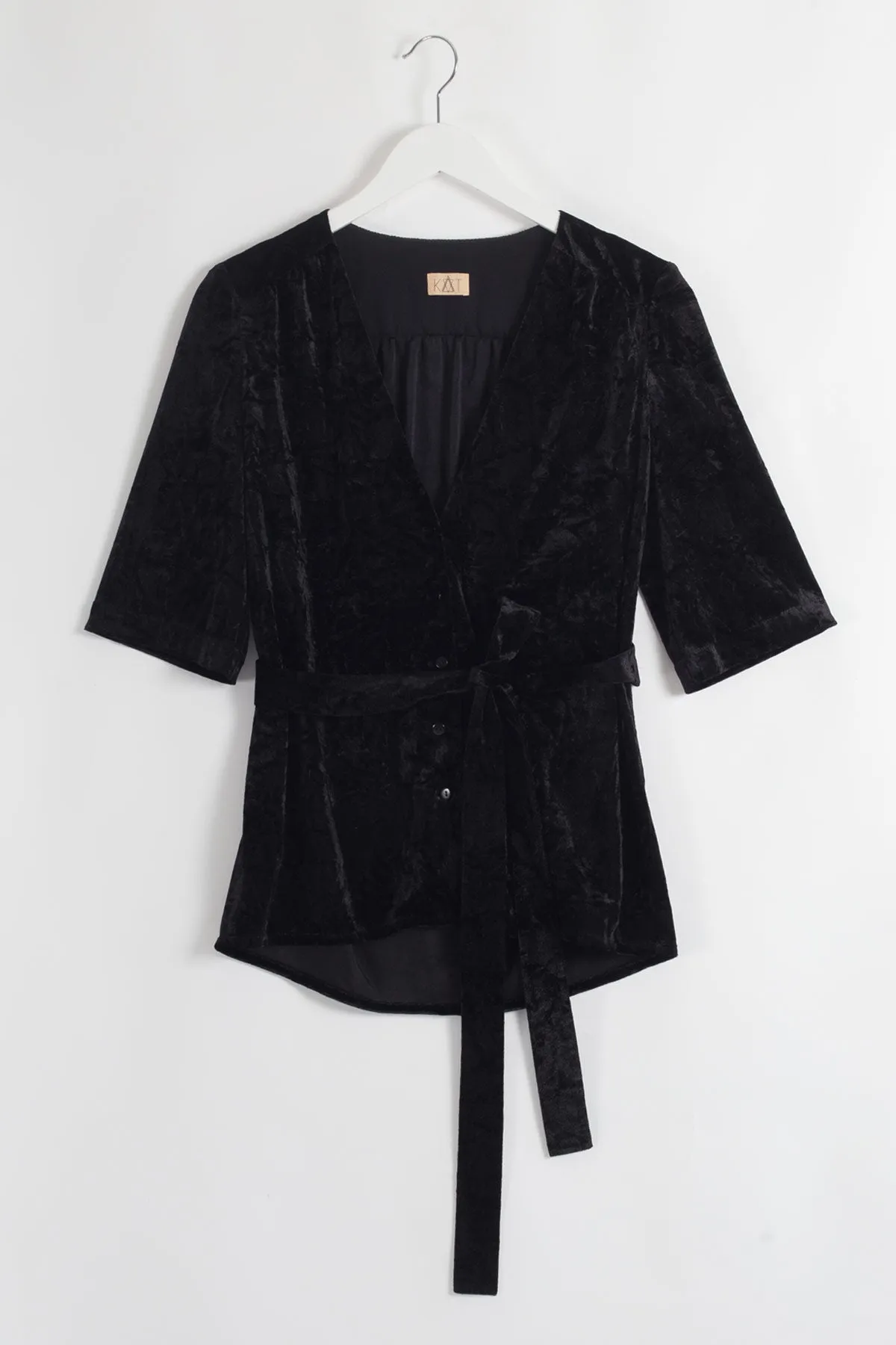 CAMILLE Buttoned Velvet Blouse - Black