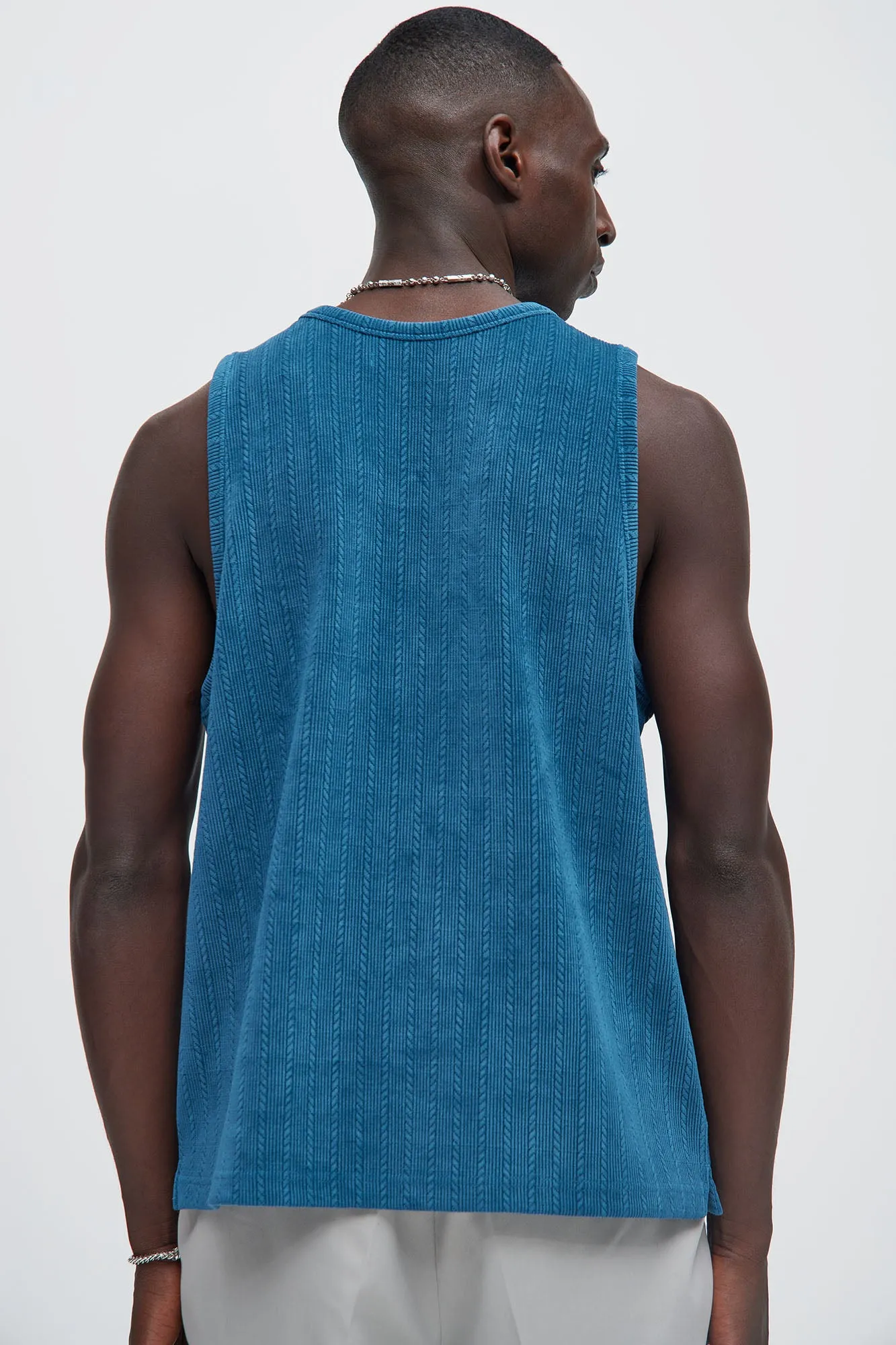 Cefalo Sweater Textured Relaxed Tank - Blue