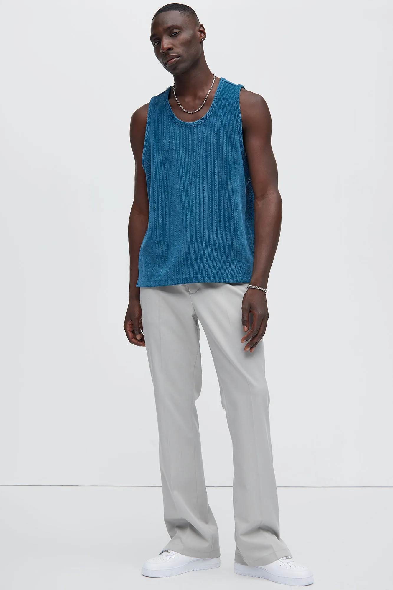 Cefalo Sweater Textured Relaxed Tank - Blue