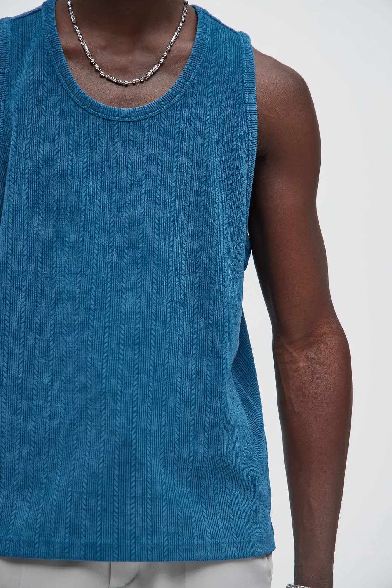 Cefalo Sweater Textured Relaxed Tank - Blue