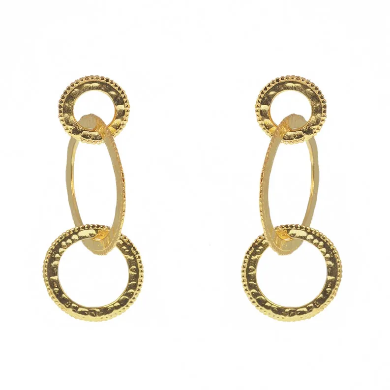 Chic Gold Plated Hammered Ring Earrings