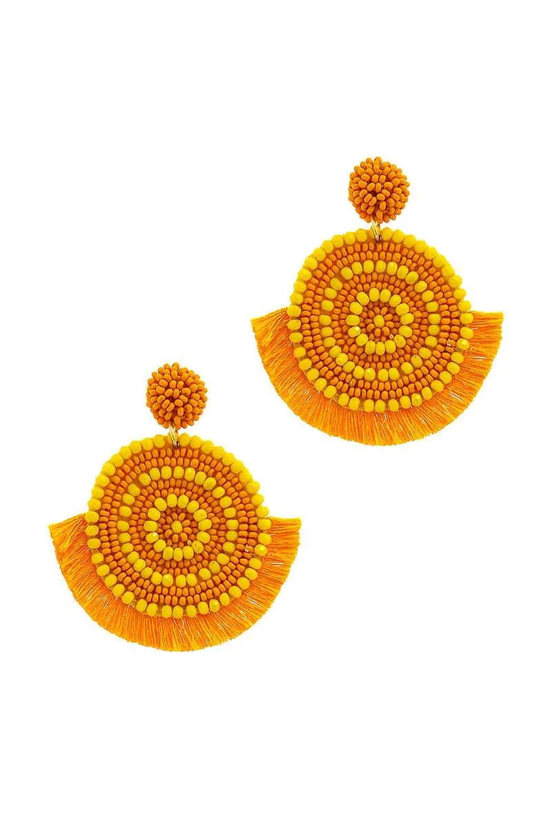 Chic Multi Bead And Fan Tassel Earring