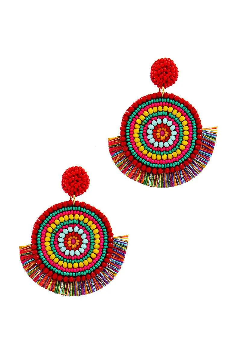 Chic Multi Bead And Fan Tassel Earring