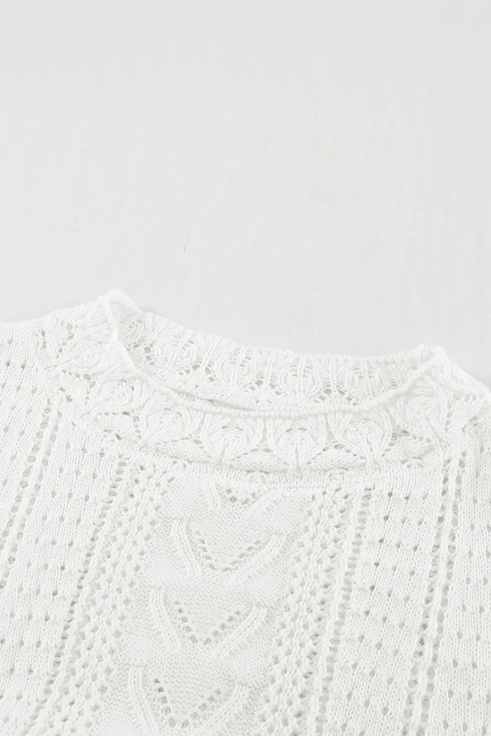 Chic White Crochet Lace Pointelle Knit Sweater