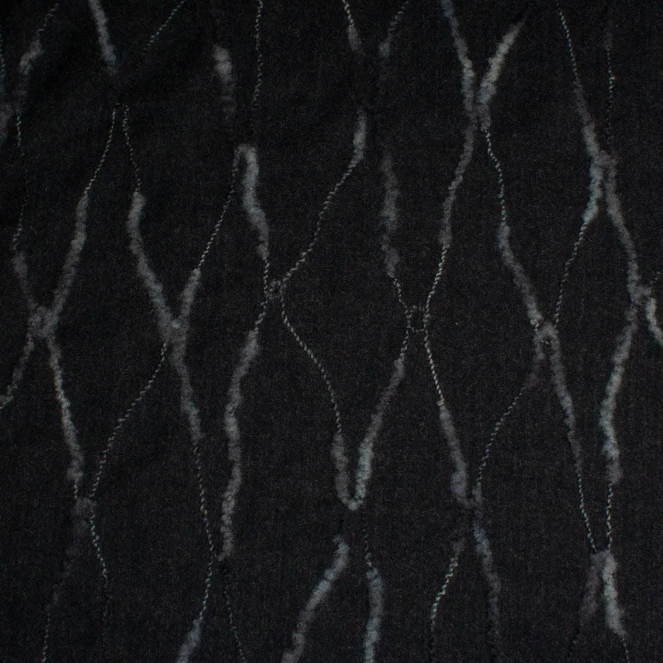 Dark Grey Embroidered Wool Flannel