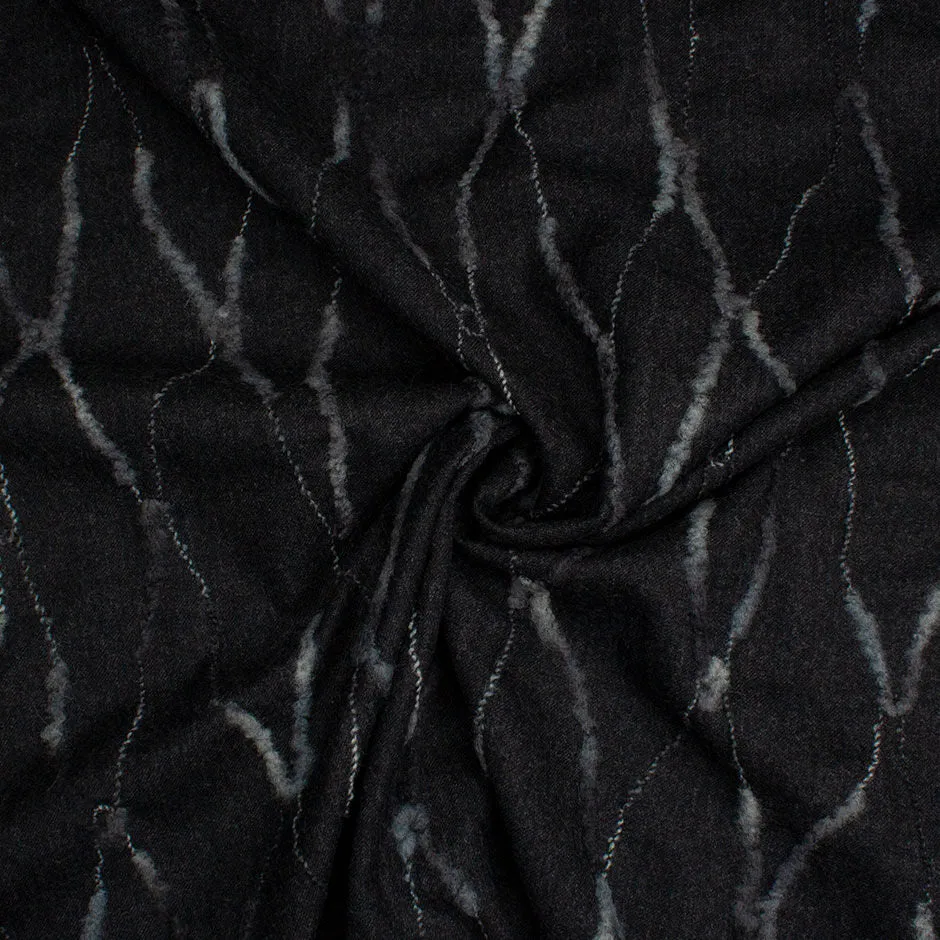 Dark Grey Embroidered Wool Flannel