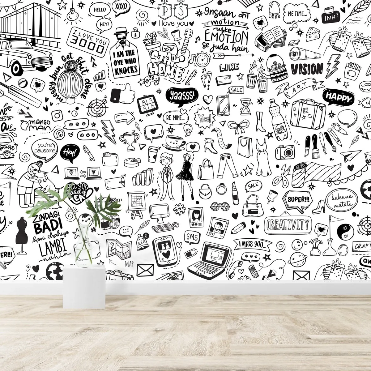 Doodle Art Wallpaper for Walls with Funky Elements