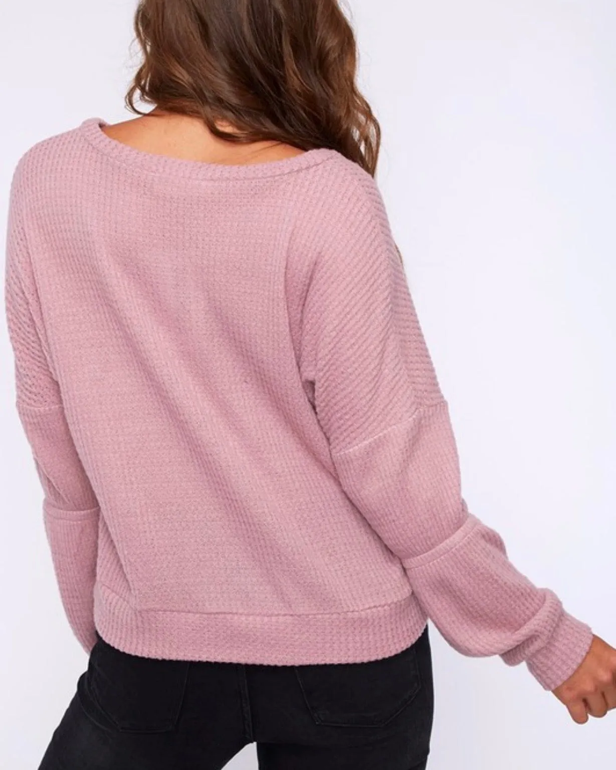 Final Sale - Basic Solid Waffle Knit Top - Dark Blush