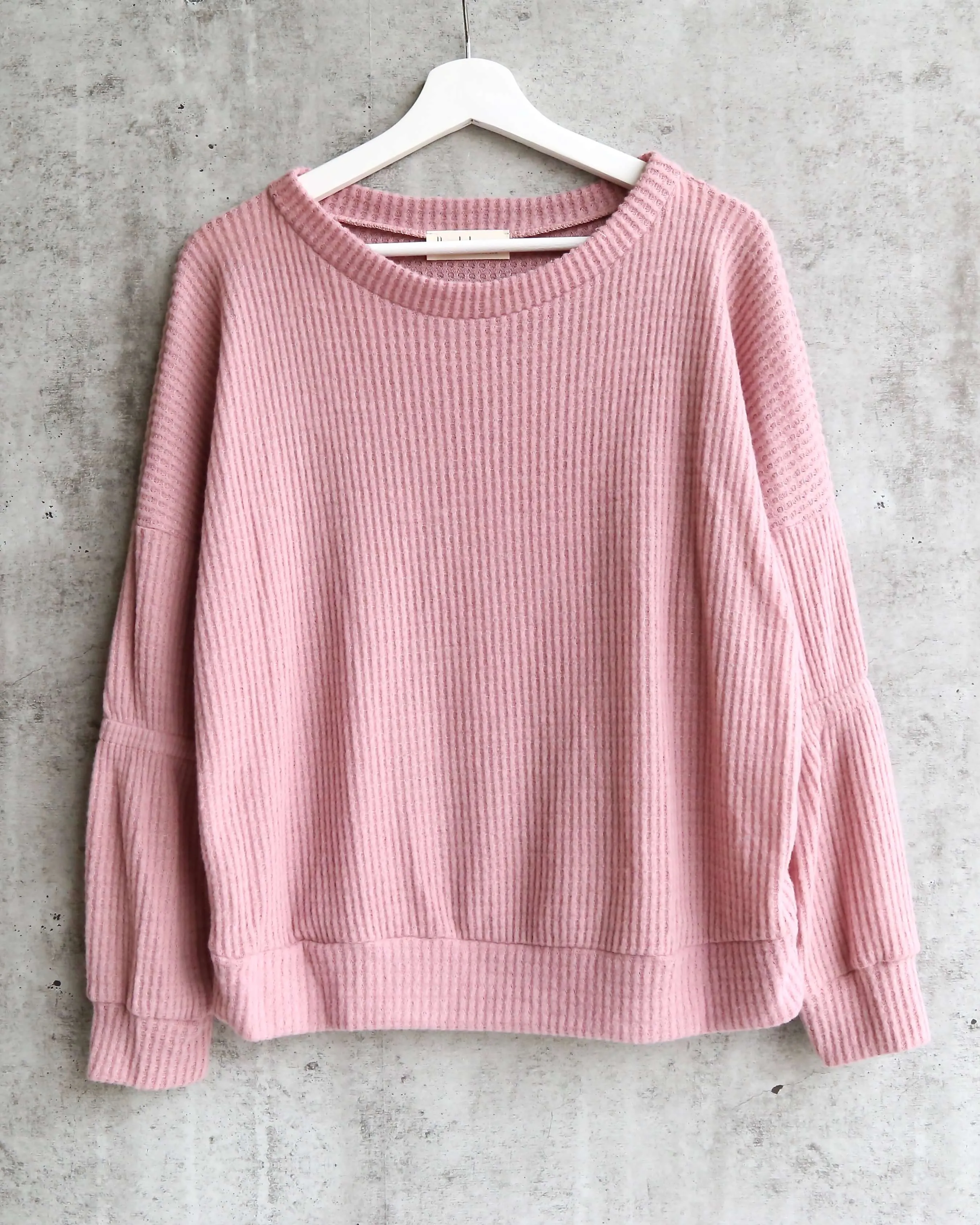 Final Sale - Basic Solid Waffle Knit Top - Dark Blush