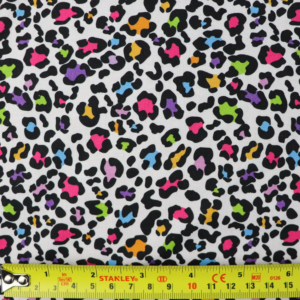 FS1024 Funky Leopard Cotton Fabric Rainbow