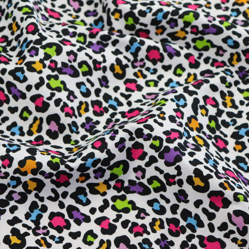 FS1024 Funky Leopard Cotton Fabric Rainbow