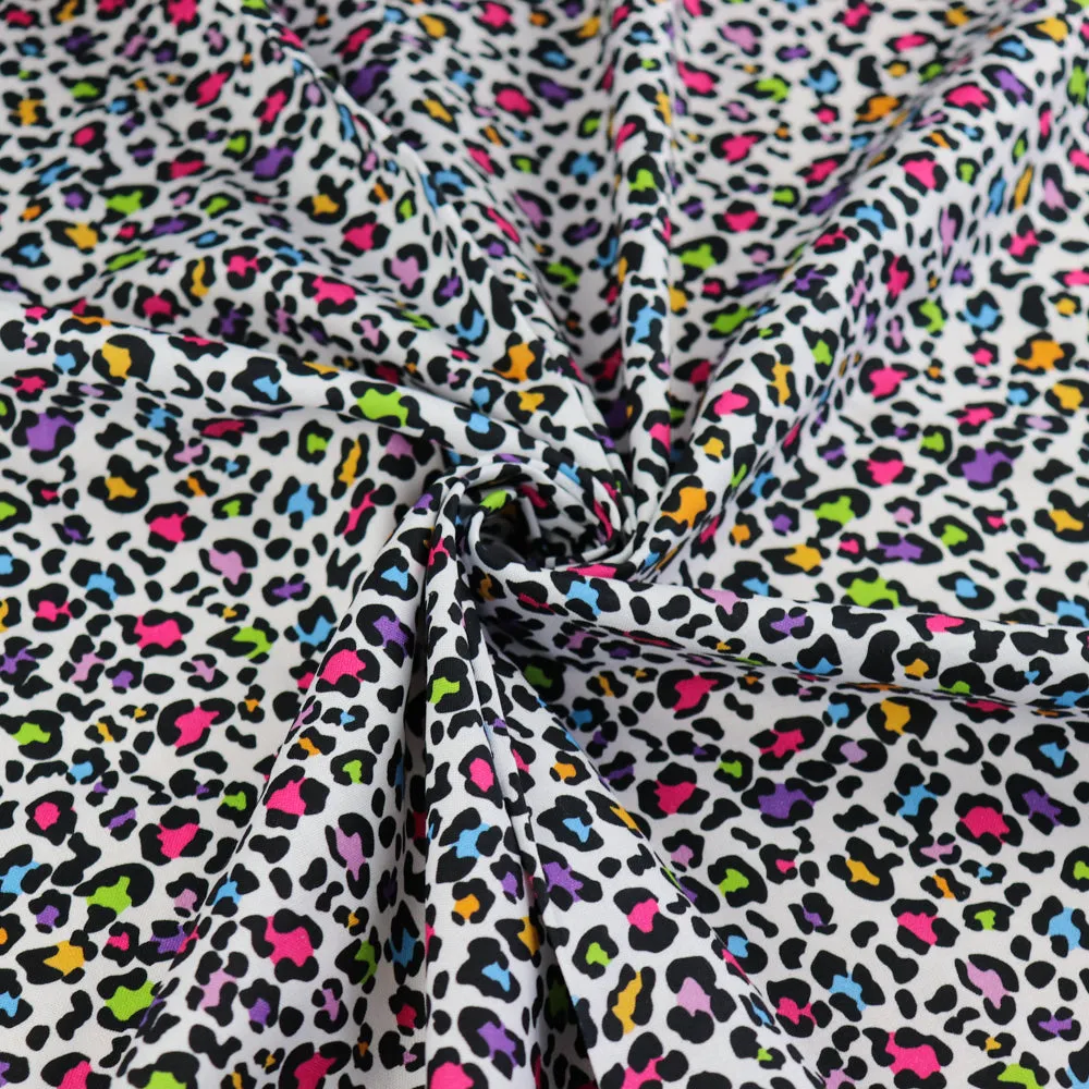 FS1024 Funky Leopard Cotton Fabric Rainbow