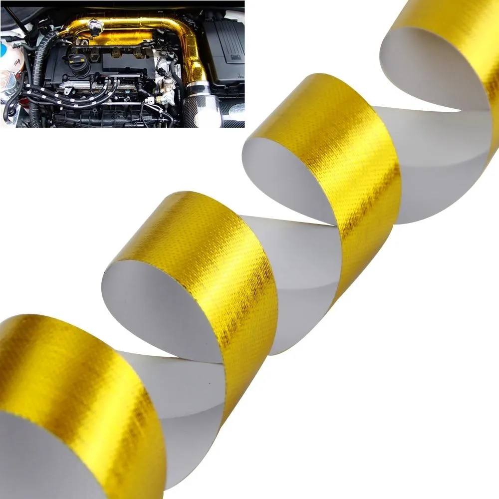 Gold Car Thermal Exhaust Tape Air Intake Heat Insulation Shield Wrap Reflective Heat Barrier Self Adhesive Engine Universal 1/2M