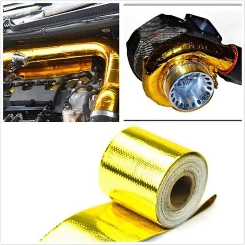 Gold Car Thermal Exhaust Tape Air Intake Heat Insulation Shield Wrap Reflective Heat Barrier Self Adhesive Engine Universal 1/2M