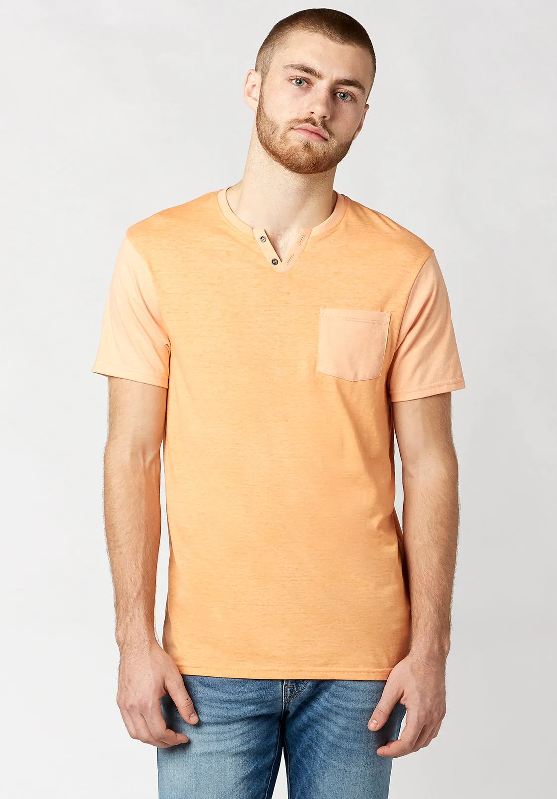 Kaddy Men's T-Shirt with Tonal Trim in Coral - BM23555