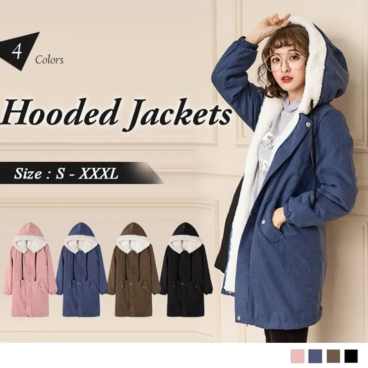 LONG SLEEVE DRAWSTRING VELVET HOODED JACKETS