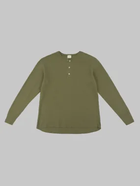 Loop & Weft Double-Faced Jacquard Henley Thermal Shirt in Army Olive