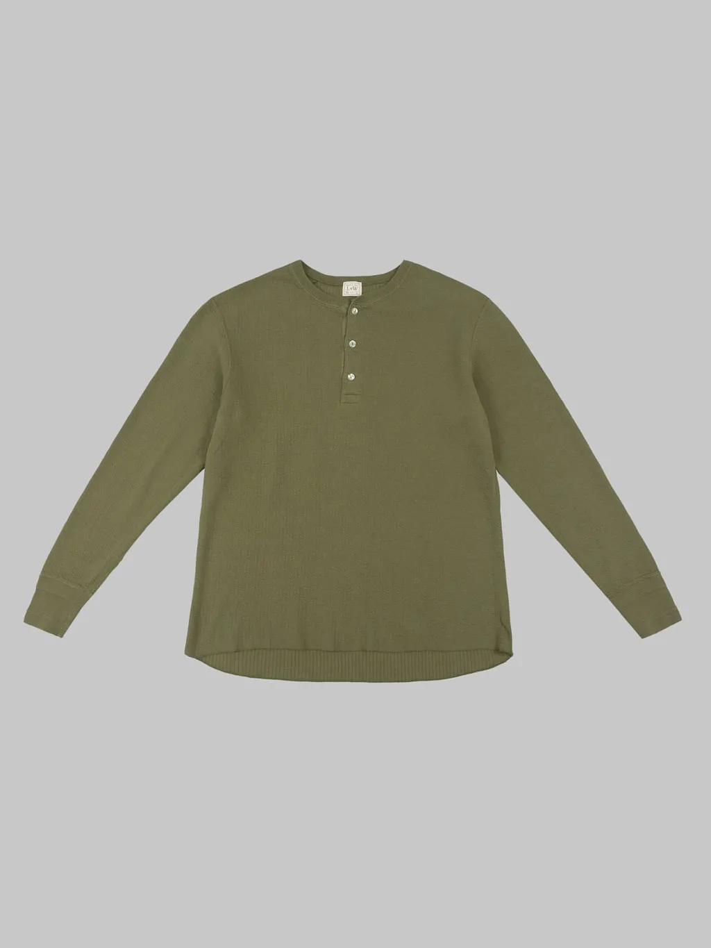 Loop & Weft Double-Faced Jacquard Henley Thermal Shirt in Army Olive