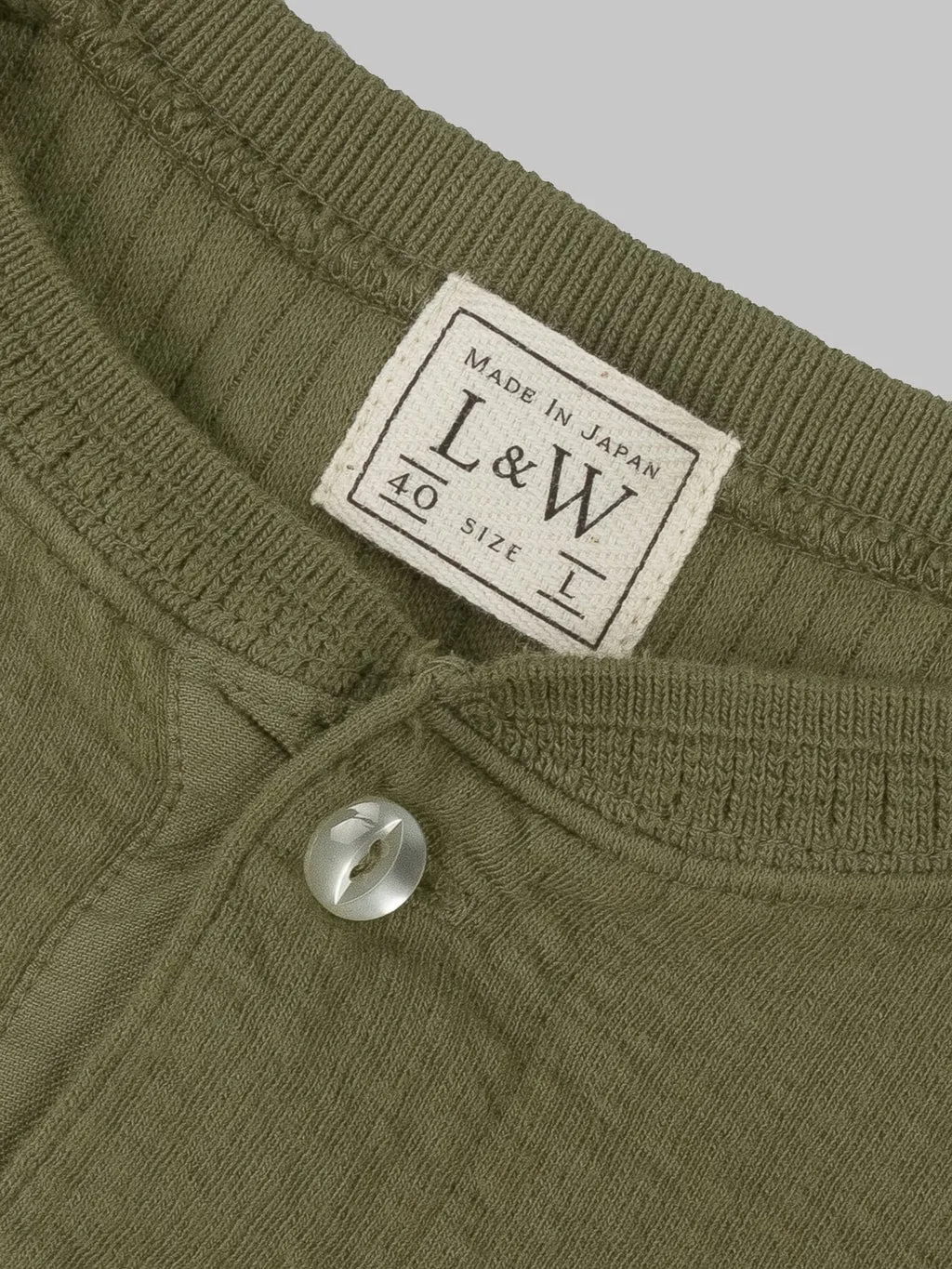 Loop & Weft Double-Faced Jacquard Henley Thermal Shirt in Army Olive